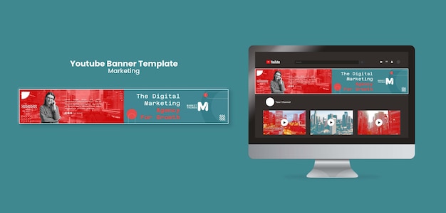 Modello di banner youtube di marketing digitale