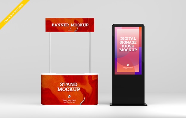 Download Premium Psd Digital Signage Led Display With Booth Stand Banner Mockup