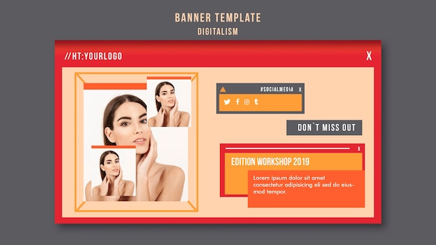 Free PSD digitalism horizontal banner template with photo of woman