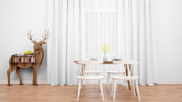 Dinning room with table and modern minimal furniture