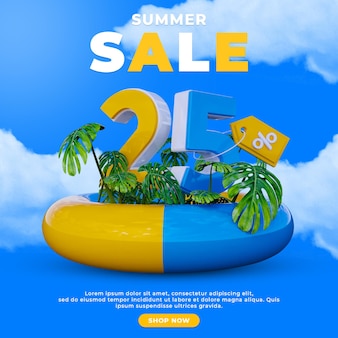 할인 프로모션 특별 여름 판매 소셜 미디어 게시물 광장 템플릿