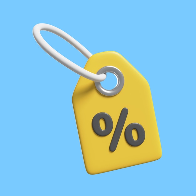 Free PSD discount tag icon in 3d rendering