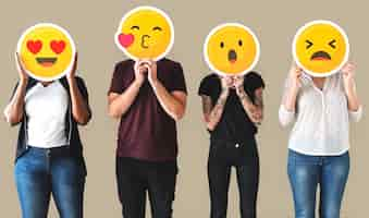 Free PSD diverse people covered with emoticons