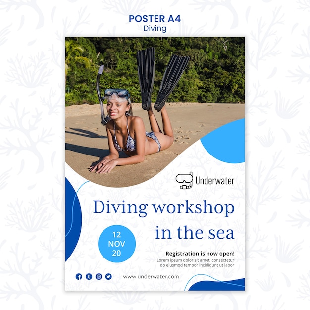 Free PSD diving concept poster template