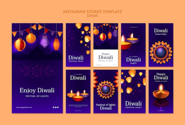 PSD gratuito raccolta di storie di instagram per la celebrazione di diwali