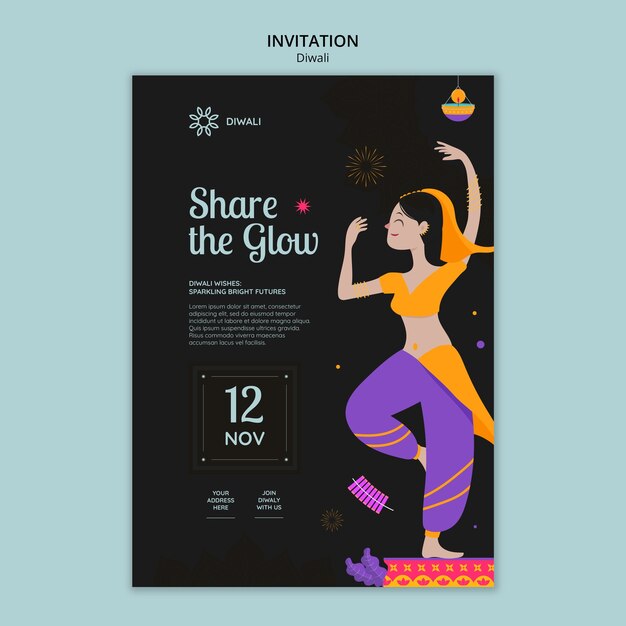 Free PSD diwali celebration invitation template