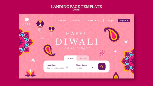 Modello di pagina di destinazione per la celebrazione di diwali