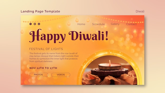 PSD gratuito modello di pagina di destinazione per la celebrazione di diwali