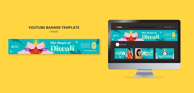 PSD gratuito template di banner youtube per la celebrazione di diwali