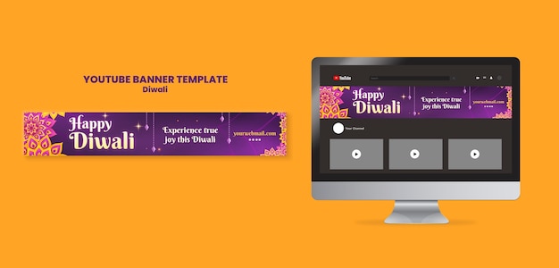 PSD gratuito template di banner youtube per la celebrazione di diwali