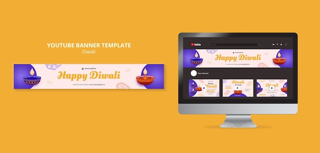 PSD gratuito banner youtube della celebrazione del diwali