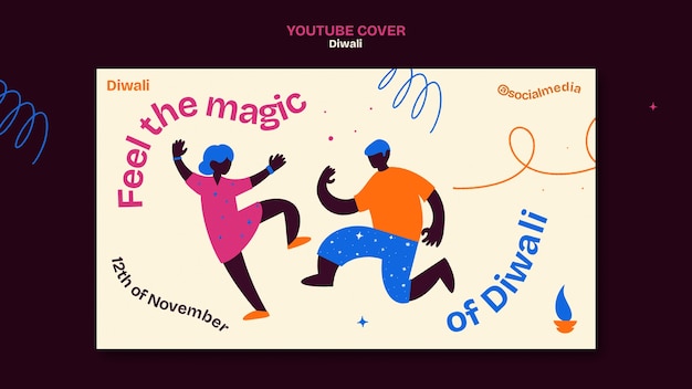 PSD gratuito template di copertina di youtube per la celebrazione di diwali