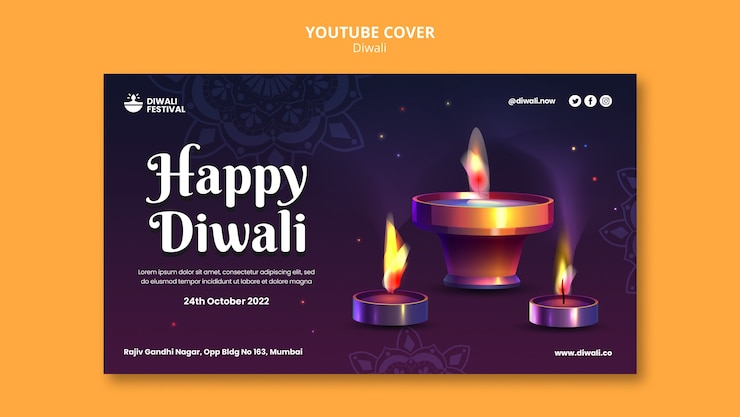 Free PSD diwali festival celebration youtube cover template