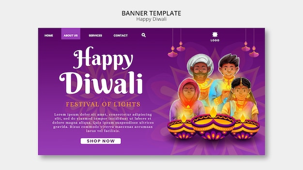 Diwali landing page template with mandala design