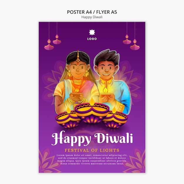 Diwali vertical poster template with mandala design