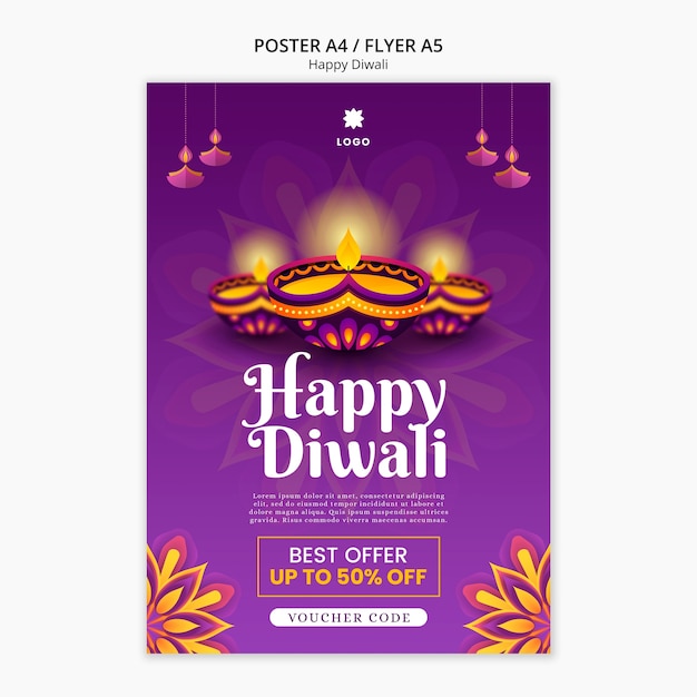 PSD gratuito modello di poster verticale diwali con design mandala