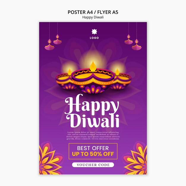 Diwali vertical poster template with mandala design