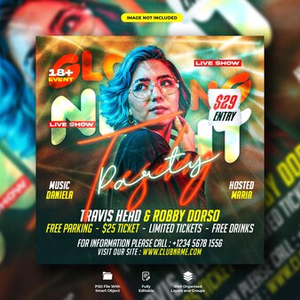Dj club ladies night party flyer and social media post template