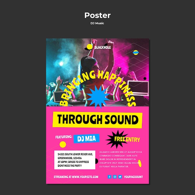 Бесплатный PSD Шаблон музыкального плаката dj