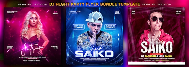 Dj night party flyer bundle or social media promotional banner template