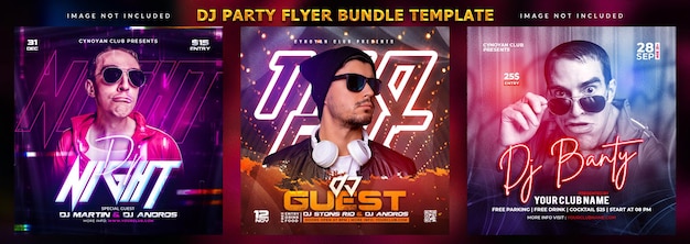 Dj party flyer bundle or social media promotional banner template