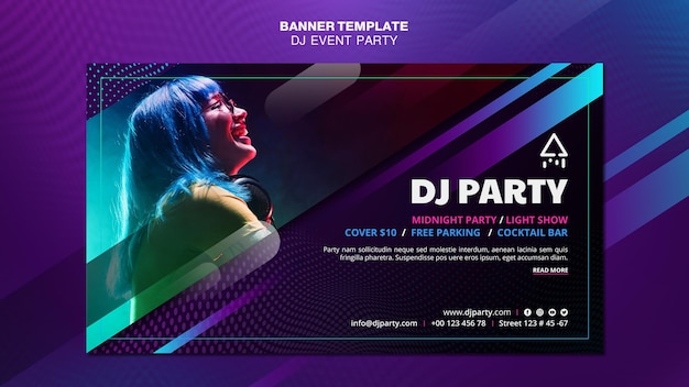 Dj party woman with headphones banner