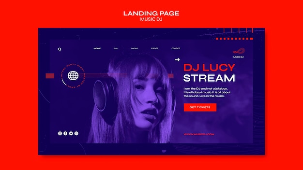 PSD gratuito pagina di destinazione del modello di livestream del dj set