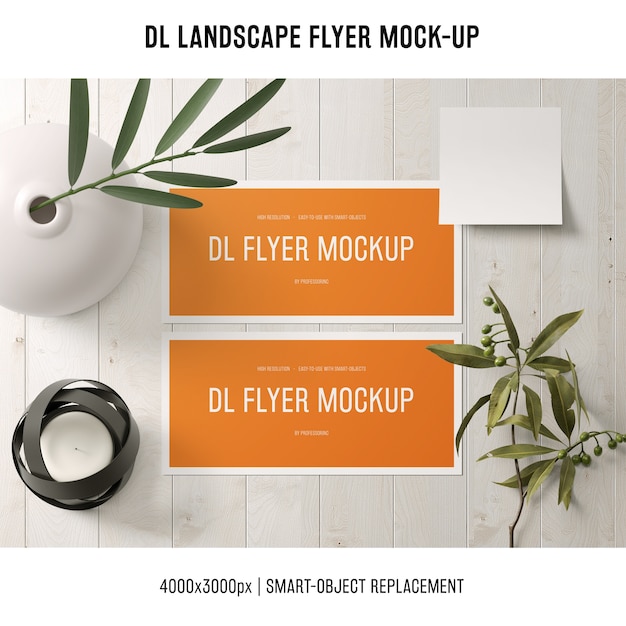 DL Landscape Flyer Mockup with Plants â Free PSD Download