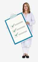 Free PSD doctor holding a health check list