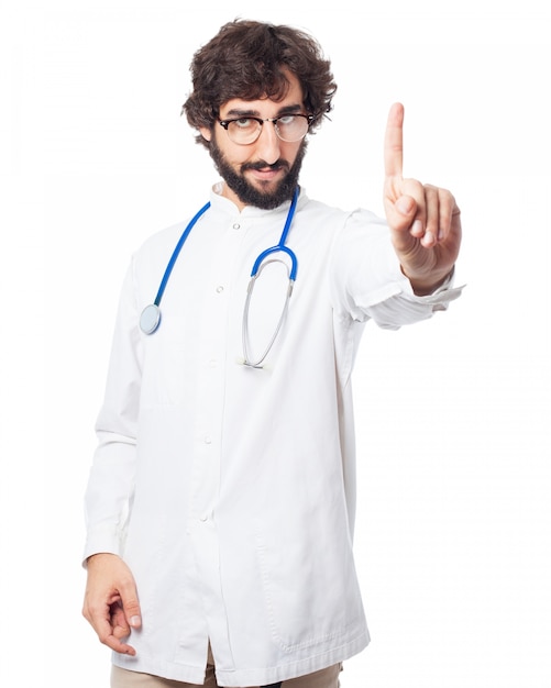 Free PSD doctor with one finger raised