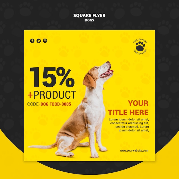 Free PSD dog food discount square flyer design