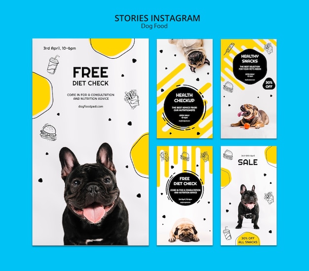 PSD gratuito raccolta di storie di instagram di cibo per cani