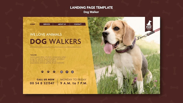 Free PSD dog walker landing page