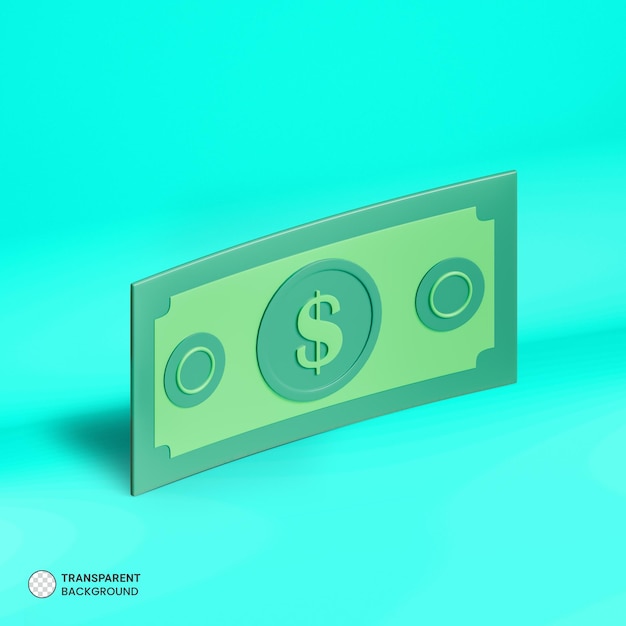 Free PSD dollar bill and gold coin icon isolated 3d render illustration