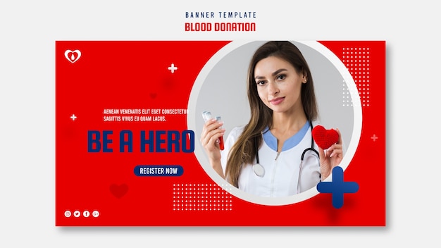 PSD gratuito modello banner orizzontale donazione di sangue