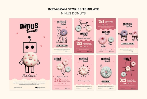 Modello di storie di instagram concetto di ciambelle