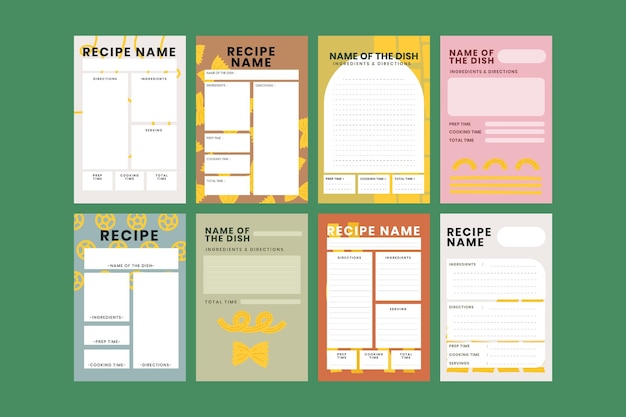 Doodle food recipe template psd in pasta food pattern set