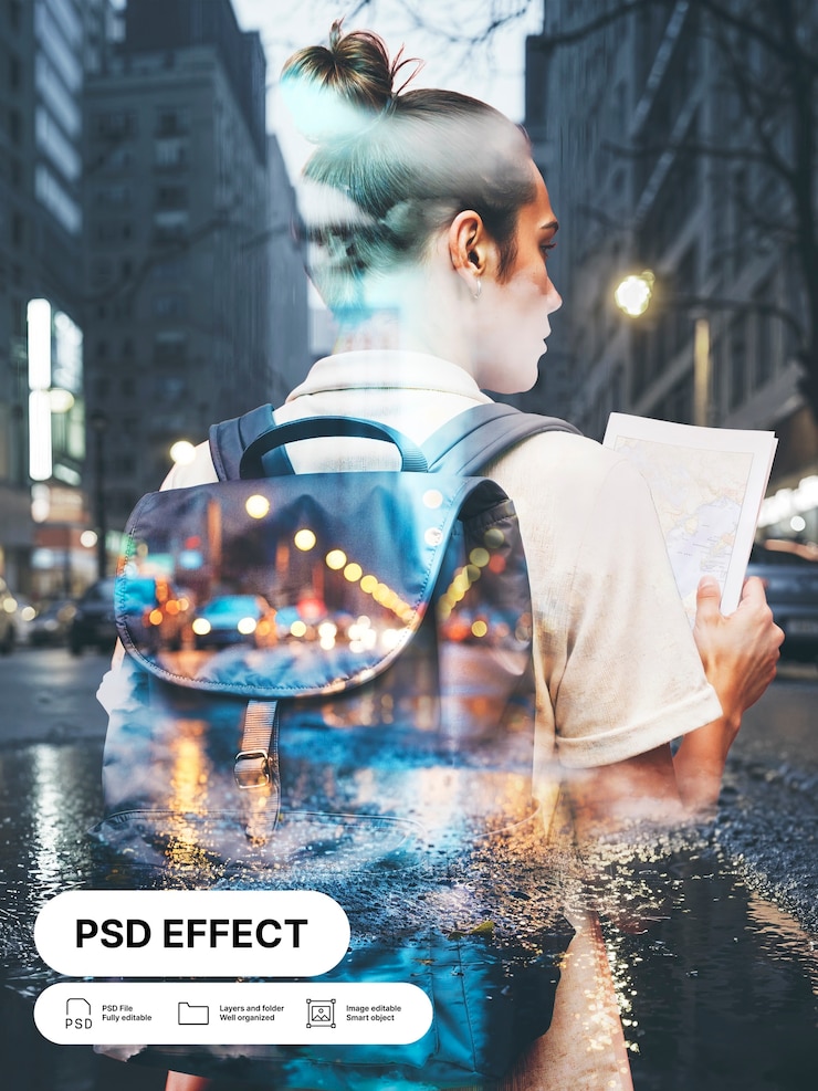 Free PSD double exposure graphic design