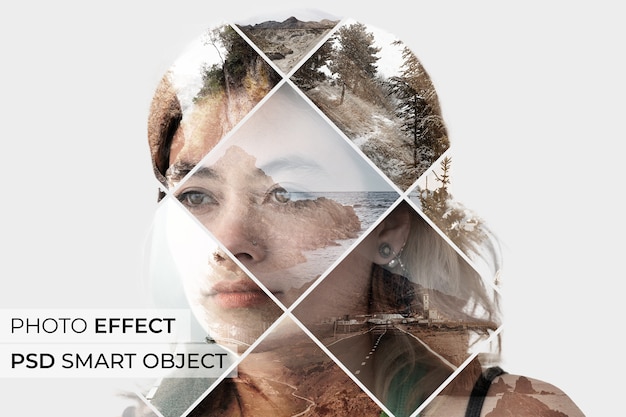 Free PSD double exposure shapes photo effect