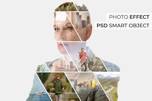 Free PSD double exposure shapes photo effect