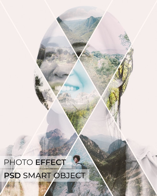 Free PSD double exposure shapes photo effect