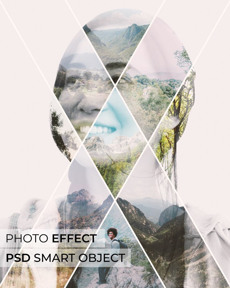 Free PSD double exposure shapes photo effect