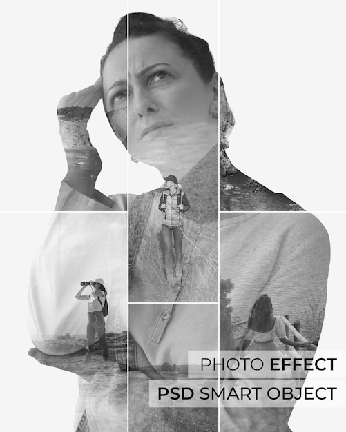 Free PSD double exposure shapes photo effect