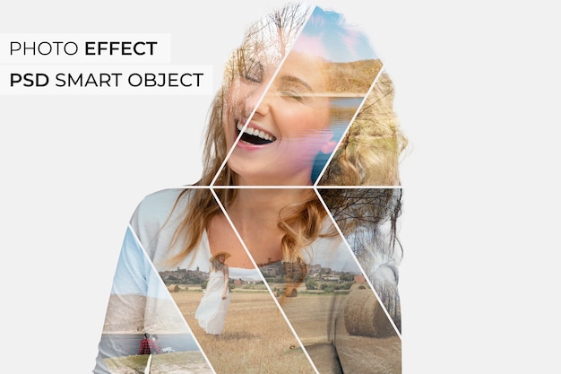 Free PSD double exposure shapes photo effect