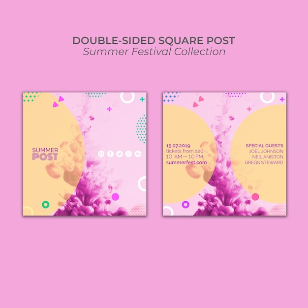 Free PSD double sided square post template for summer festival