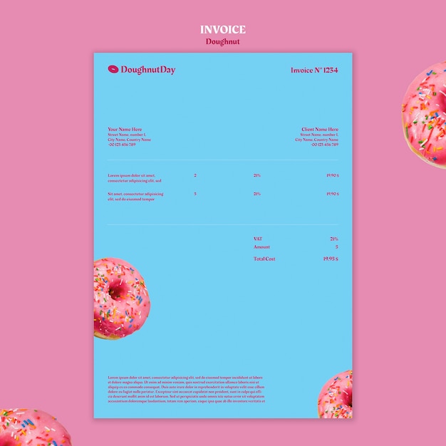 Free PSD doughnut shop business invoice template