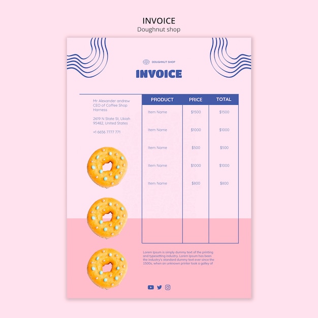 Free PSD doughnut shop invoice template