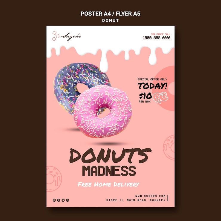 Free PSD doughnuts madness flyer template