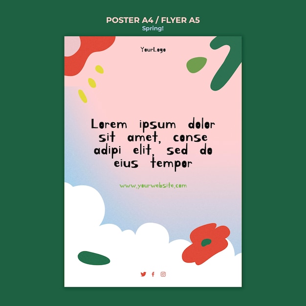 PSD gratuito modello di poster di primavera disegnata