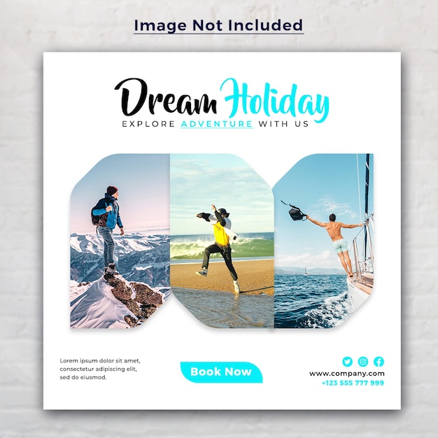 Dream holiday vacation social media post and travel web banner